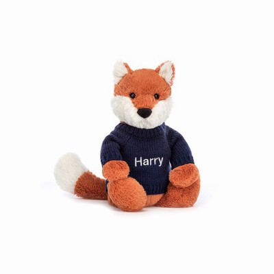 Jellycat Bashful Fox Cub with Navy Jumper New Zealand | IPFXO9580